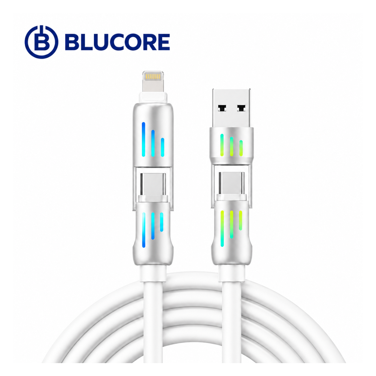 Blucore 4-in-1 Multi-Function Charging Cable — USB-A & USB-C to USB-C & Lightning