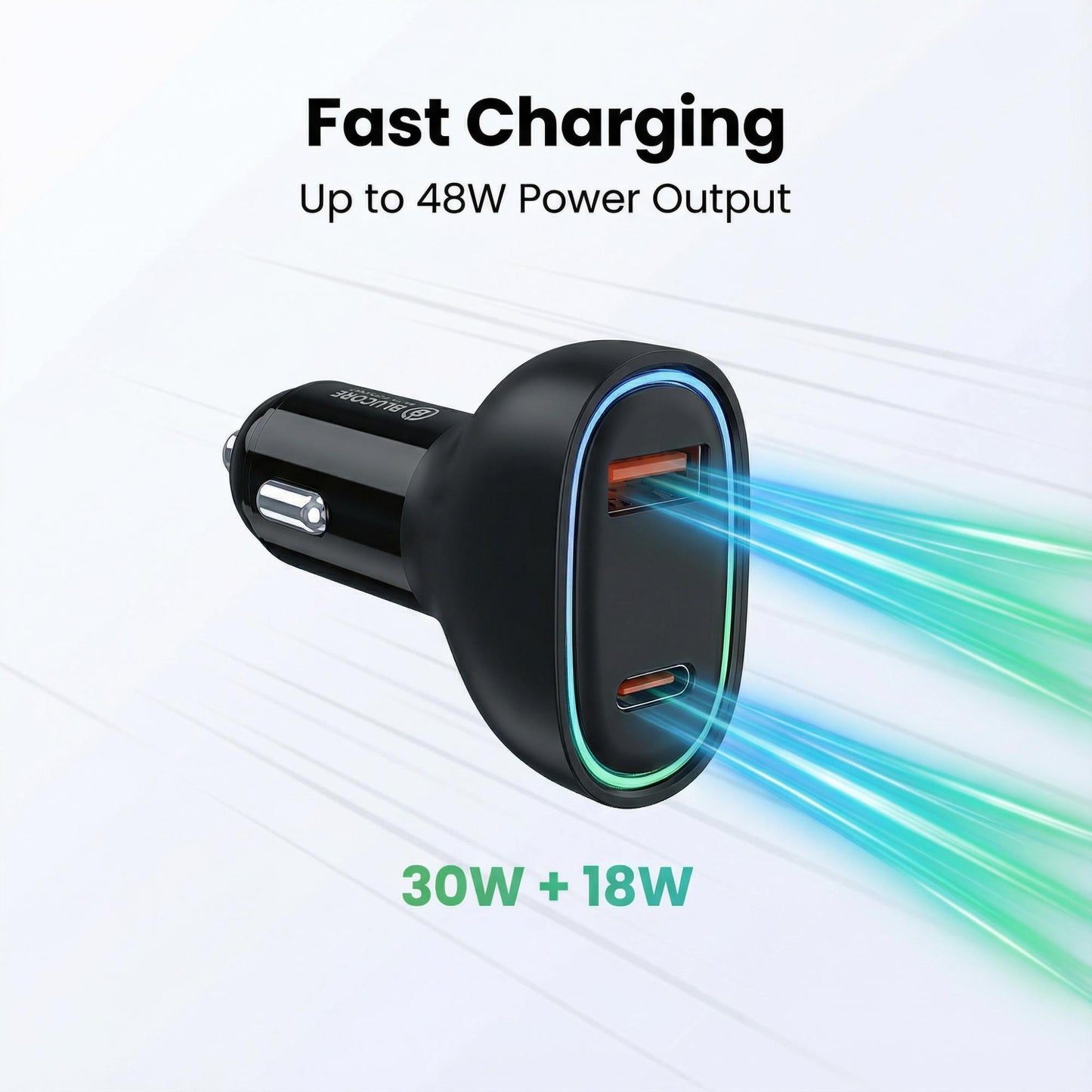 48W Dual Port Car Charger USB-C PD & USB-A QC Fast Charging