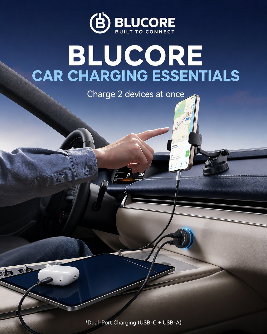 48W Dual Port Car Charger USB-C PD & USB-A QC Fast Charging